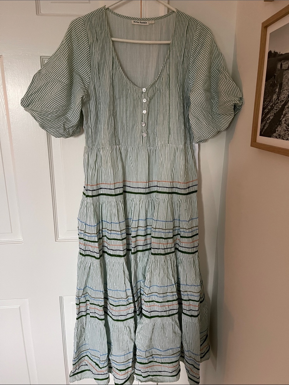 Roberta Roller Rabbit Light Green Striped Tiered Maxi with Multicolor Bands